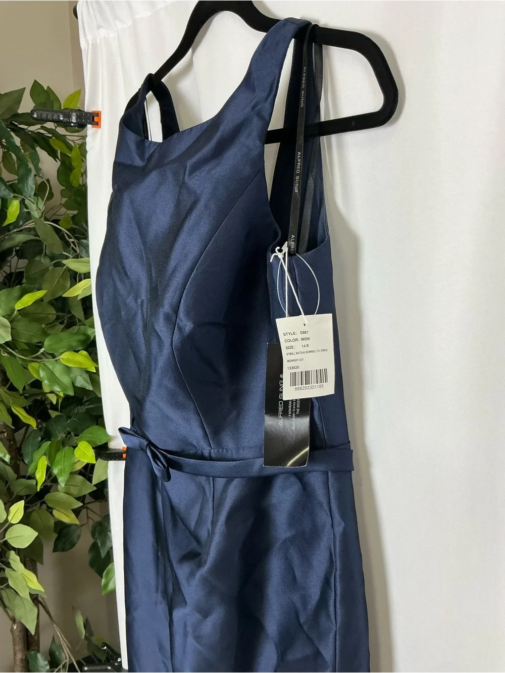 ALFRED SUNG Midnight Navy Satin Bateau Neck Maxi Dress - Picture 3 of 6